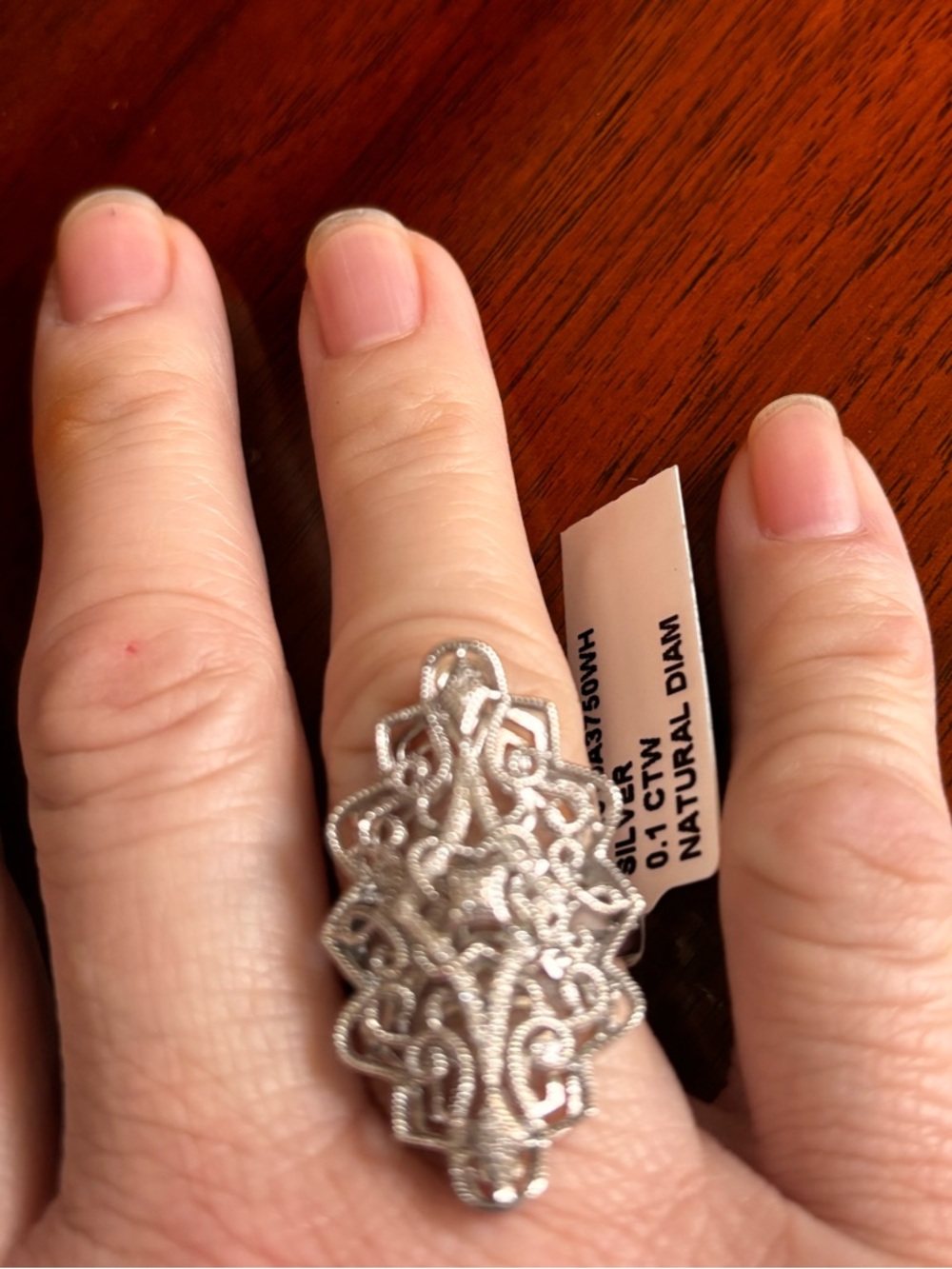 Intricate Silver Filigree Statement Ring - Silver Natural Diamonds